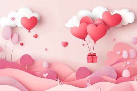 Valentine's Day gift with heart balloon greeting card on pink background gifts generated in