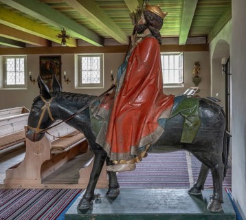 Christ on the palm donkey, wooden figure from around 1470, Church of St Jodokus, Bad Oberdorf,
