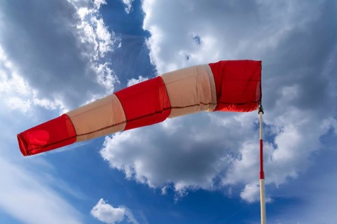 Windsock on a gliding airfield, cloudy sky, Bavaria, Germany, Europe