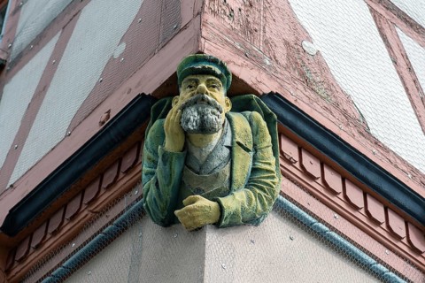 Figure at the historic town hall, Schwabach, Middle Franconia, Bavaria, Germany, Europe