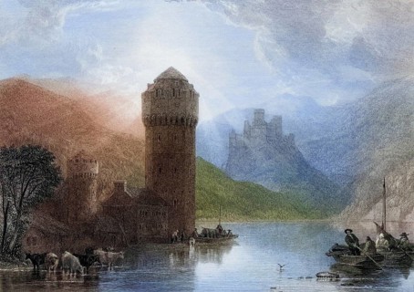 Tower of Niederlahnstein, Germany, Historical, digitally restored reproduction from a 19th century