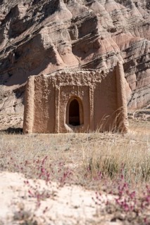 Ancient mausoleum, erosion landscape, Naryn province, Kyrgyzstan, Asia