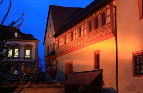 Imperial Palace in Forchheim, illuminated during the Christmas market, Upper Franconia, Bavaria,