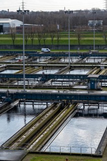 Secondary clarifier, Emschergenossenschaft wastewater treatment plant in the Weilheimer Mark in