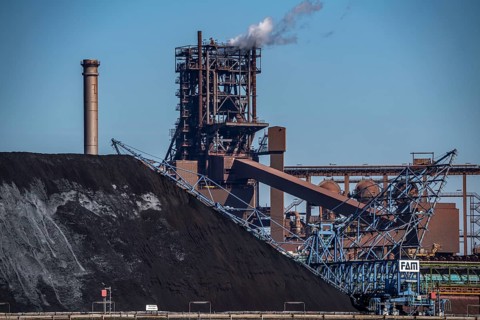 ThyssenKrupp steelworks in Duisburg-Marxloh, blast furnace Schwelgern 2, coal store of the