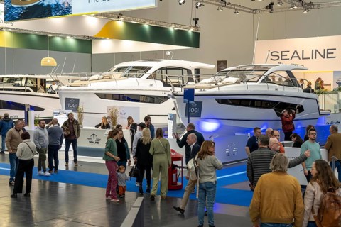 Motorboats at BOOT 2024, the world's largest yacht and water sports trade fair in Düsseldorf, North