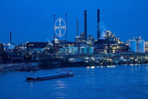 Backdrop of Chempark Leverkusen, Bayer Leverkusen, chemical park, chemical plant, river Rhine,