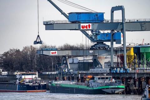 Uct Umschlag Container Terminal, harbour in Dormagen, on the Rhine, North Rhine-Westphalia,