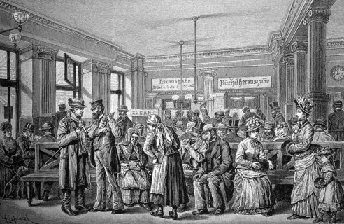 At the Savings Bank in Vienna, Austria, in 1880 / Auf der Sparkasse in Wien, Österreich, im Jahre