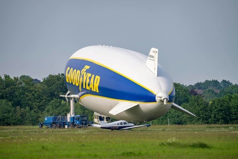 The Zeppelin NT, newly stationed at Essen/Mülheim Airport, undertakes sightseeing flights over the