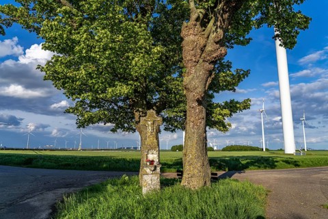 Neurath lignite-fired power station, RWE Power AG, wind farm partly owned by RWE, Grevenbroich,