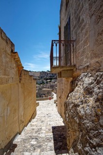 Paths and corridors in the tuff of the Sassi Barisano in the cave town of Matera. The cave