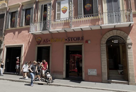 AS Rome football club fan shop in the historic centre of Rome, Italy, Europe