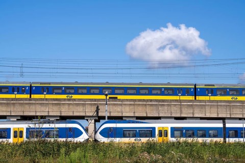 Trains of the Dutch railway, NS, Nederlandse Spoorwegen N.V., on a double-decker track, below local