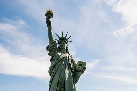 Replica of the Statue of Liberty by Frédéric Auguste Bartholdi, Colmar, Alsace, Bas-Rhin, France,