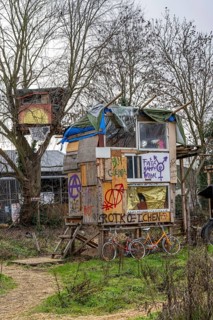Camp of climate activists in the rest of the village of Lützerath, the last place to be excavated