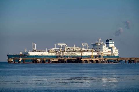 The Höegh Esperanza, an LNG storage and vaporisation vessel, is moored at the LNG terminal near