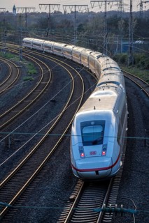 ICE train on the tracks, railway layout, railway line west of the main station of Essen, North