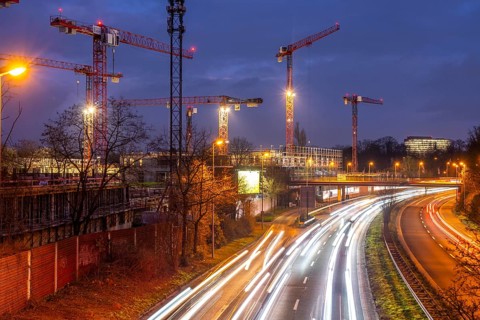 Major construction site in Düsseldorf, on the B8, Danziger Straße, construction of a residential