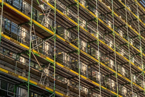 Construction site of a large building project on Huyssenallee in Essen, Huyssen Quartier,