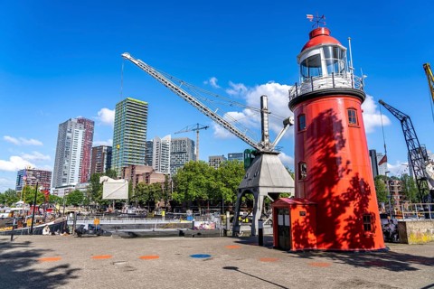 The Maritime Museum, outdoor area in the Leuvehaven, in Rotterdam, many old ships, boats, exhibits