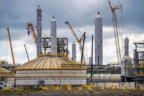 New building, construction site, of a bio-refinery of the Finnish oil company Neste, here, among