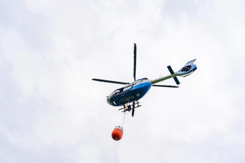 Forest fire fighting exercise of the Essen fire brigade, the water supply was rehearsed over longer