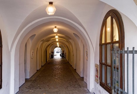 Passage through the hisstorical town hall in the old town centre of Weiden in der Upper Palatinate.