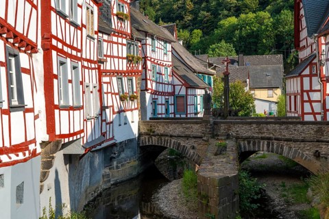 Monreal, idyllic half-timbered village in the Elz valley, in the district of Mayen-Koblenz in