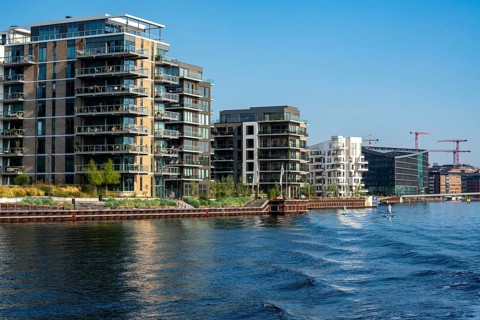 Residential buildings, flat blocks, condominiums, on the harbour, Havneholmen and Nobelholmen