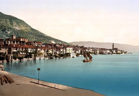 General view, Salo, Lake Garda, Italy, Historical, digitally restored reproduction from a 19th