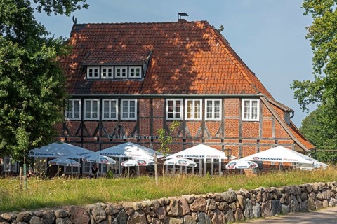 Gasthaus Heidemuseum, half-timbered house, Wilsede, Bispingen, Lüneburg Heath, Lower Saxony,