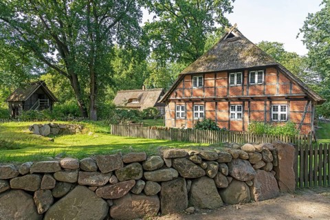 Heidemuseum Dat ole Huus, Low German hall house, Wilsede, Bispingen, Lüneburg Heath, Lower Saxony,