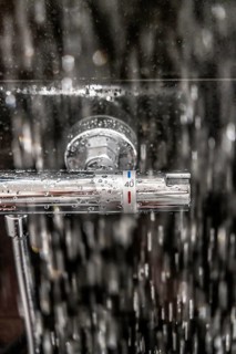 Shower, fitting, temperature control, temperature control of the shower water