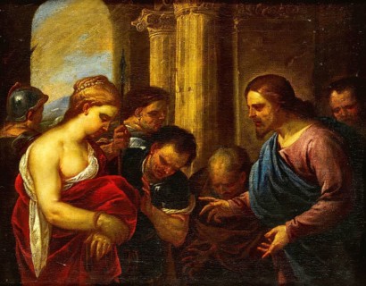 Christ and the Adulteress, painting made by Luca Giordano (Italian, 1634-1705), historically,
