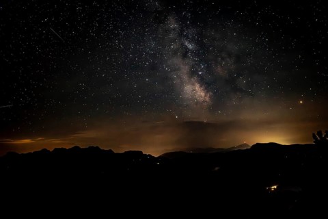 Starry sky with the Milky Way over the Chiemgau Alps, view towards Loferer Steinberge and