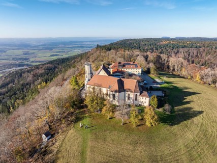 Aerial view of the 983 metre high Dreifaltigkeitsberg in the district of Spaichingen with the