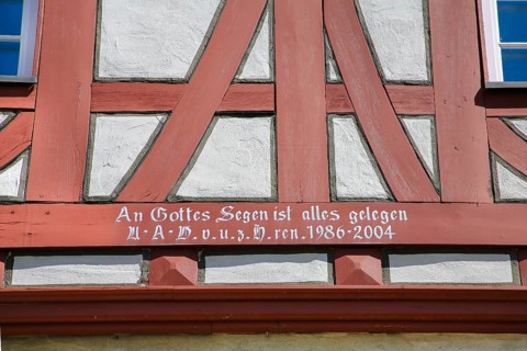 Varbüler Castle, Hemmingen Castle, the new building, half-timbered, scripture, God's blessing is
