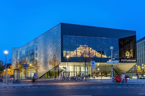 Museum for Questions of the Future Futurium at dusk, Berlin, Germany, Europe