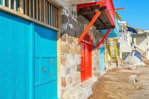 Colourful fishermen houses, Klima, Milos Island, Cyclades Islands, Greece, Europe