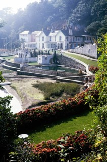Portmeirion folly tourist village in Gwynedd, North Wales, UK 1966
