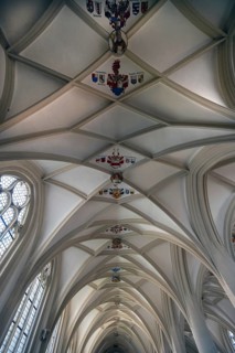 Vault with coat of arms in the late Gothic mortuary, burial place of the cathedral canons,