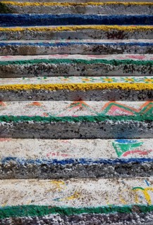 Colourful staircase, Matala, south coast, Crete, Greece, Europe