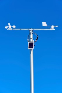 Meteorological instrument for measuring wind conditions under a blue sky, Wasserkuppe, Gersfeld,