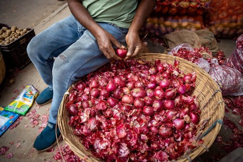 Onions displayed for sell in a market