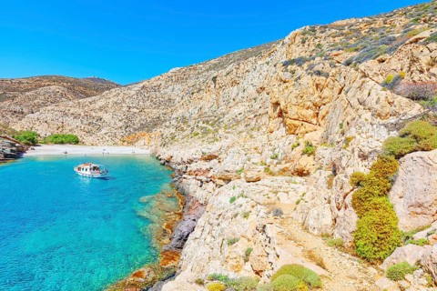 View of Livadaki bay, Folegandros Island, Cyclades Islands, Greece, Europe