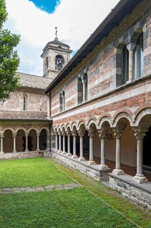 Cloister of Cistercian Abbey of St. Mary of Piona, Lecco, Lake Como, Lago di Como, Italy, Europe