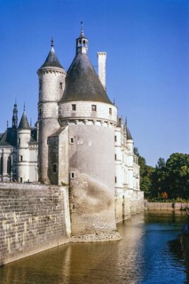 Historic architecture of Chateau Chenonceaux, River Le Cher, Loire Valley, France 1964