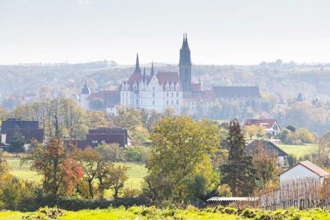 North view of Albrechtsburg Castle and Cathedral in autumn, Meissen, Saxony, Germany, Europe