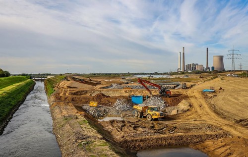 Dinslaken, Voerde, North Rhine-Westphalia, Germany, Emscher estuary into the Rhine. Construction